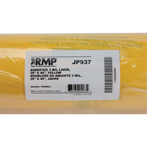 Hazardous Waste Liners, Asbestos, 40" L x 26" W, 3 mils Rideout Tool & Machine Inc.