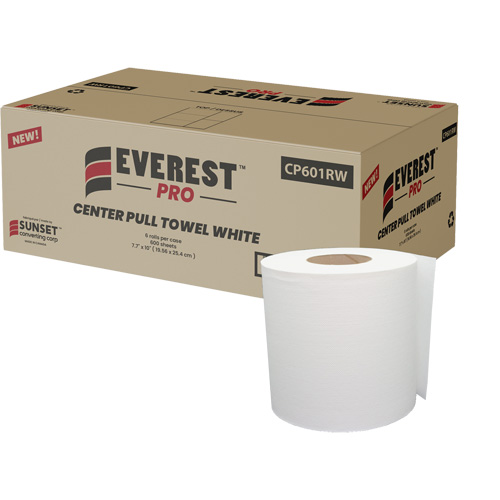 Essuie-mains en papier blanc, 1 pli, D&eacute;rouler par le centre Rideout Tool & Machine Inc.