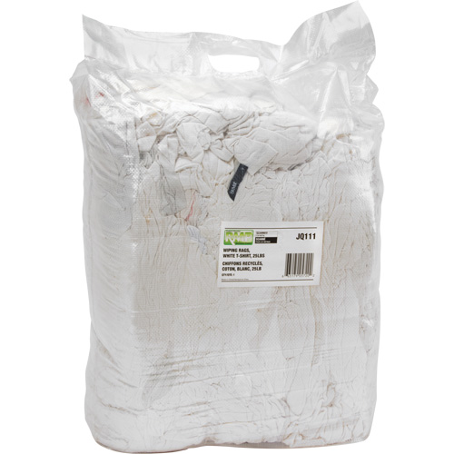 Recycled Material Wiping Rags, Cotton, White, 25 lbs. Rideout Tool & Machine Inc.