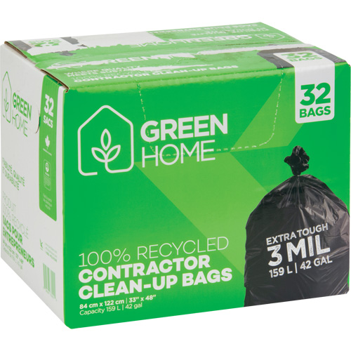 Green Home Garbage Bags, Strong, 33" W x 48" L, 3 mils, Black, 159 L (42 Gal.) Capacity Rideout Tool & Machine Inc.