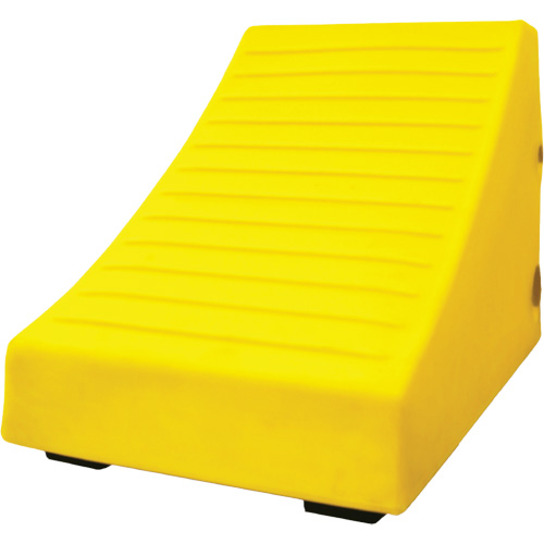 400 Ton Large Equipment Wheel Chock with Handle & Hole, Urethane, Yellow Rideout Tool & Machine Inc.