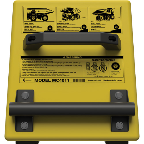 Cale de roue ultra-robuste pour l'exploitation mini&egrave;re Checkers Safety, PEHD, Jaune, 14-1/2" la x 17-1/2" p x 16" h Rideout Tool & Machine Inc.