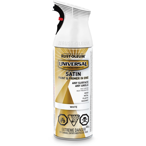Universal&reg; Enamel Paint & Primer In One, White, Satin, Aerosol Can Rideout Tool & Machine Inc.