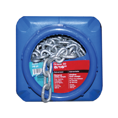 Hot-Dipped Galvanized Chains, Carbon Steel, 5/16" x 75' (22.9 m) L, Grade 30, 1900 lbs. (0.95 tons) Load Capacity Rideout Tool & Machine Inc.