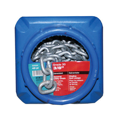 Hot-Dipped Galvanized Chains, Carbon Steel, 3/8" x 45' (13.7 m) L, Grade 30, 2650 lbs. (1.325 tons) Load Capacity Rideout Tool & Machine Inc.