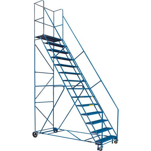 CSA-Certified Rolling Step Ladder with Locking Step, 14 Steps, 30" Step Width, 128" Platform Height, Steel Rideout Tool & Machine Inc.