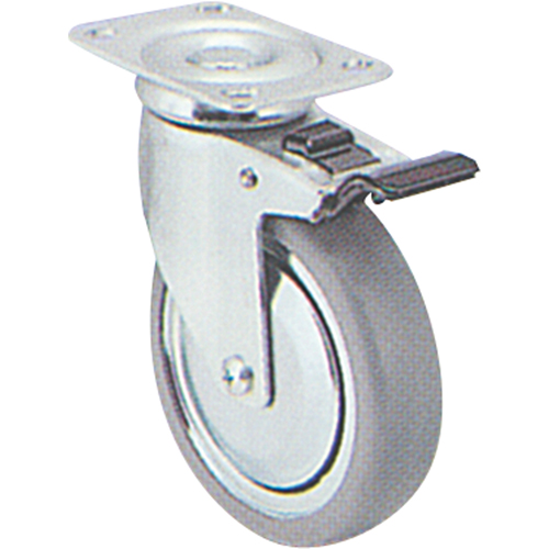 Zinc Plated Caster, Swivel with Brake, 5" (127 mm), Rubber, 240 lbs. (108 kg.) Rideout Tool & Machine Inc.