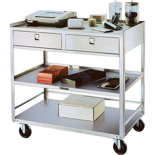 Stainless Steel Equipment Stands, 300 lbs. Capacity, Stainless Steel, 20"/20-1/8" x W, 35" x H, 37"/36-3/8" D, Knocked Down, 2 Drawers Rideout Tool & Machine Inc.