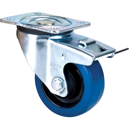 Roulette bleue, Pivotant avec frein, 4" (101,6 mm), Caoutchouc, 350 lb (158,8 kg) Rideout Tool & Machine Inc.