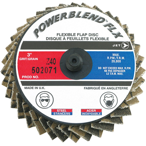 Disque &agrave; lamelles &agrave; rouler Powerblend FLX, 3" x Type R, Grain Z40, Alumine de zirconium Rideout Tool & Machine Inc.