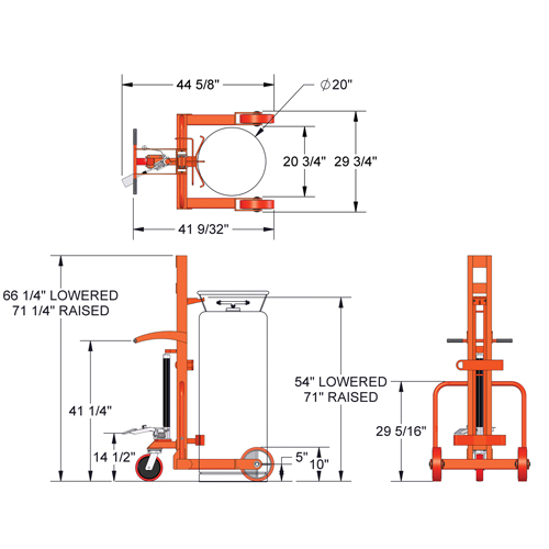 Hydraulic Large Liquid Gas Cylinder Cart HLCC, Polyurethane Wheels, 20" W x 20" D Base, 1000 lbs. Rideout Tool & Machine Inc.