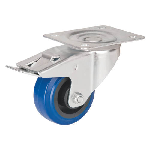 Blue Caster, Swivel with Brake, 3" (76 mm), Rubber, 285 lbs. (129 kg.) Rideout Tool & Machine Inc.