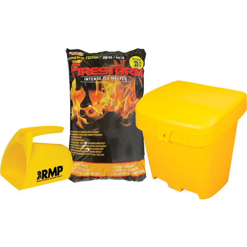 Ensemble de produit de d&eacute;glaçage intense Firestorm avec 56 sacs, Sac, 44 lb (20 kg), Point de fonte -32°C (-25°F) Rideout Tool & Machine Inc.