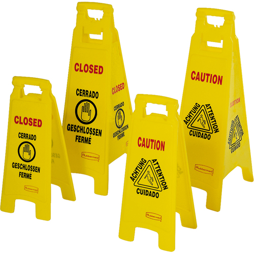 Wet Floor Safety Signs, Quadrilingual with Pictogram Rideout Tool & Machine Inc.