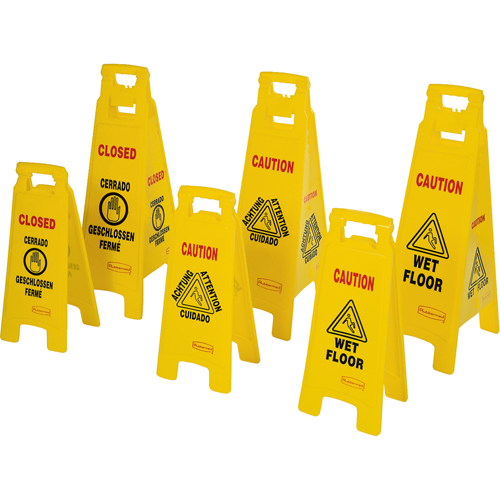 Wet Floor Safety Signs, Quadrilingual with Pictogram Rideout Tool & Machine Inc.