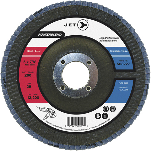 Disque &agrave; lamelles POWERBLEND, 5" x 7/8", Type 29, Grain Z40, Alumine de zirconium Rideout Tool & Machine Inc.