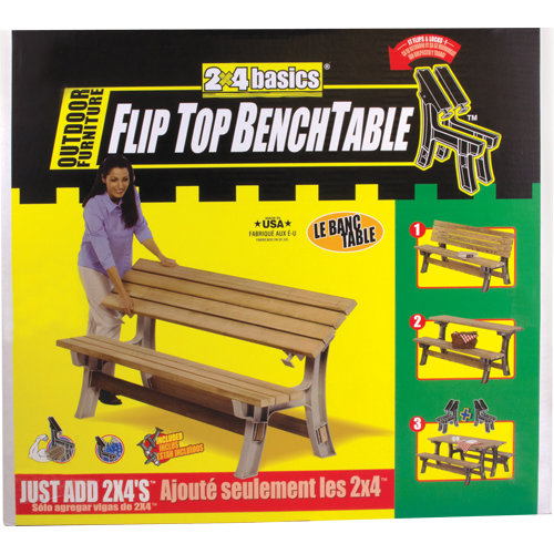 Basics&reg; Flip Top Park Bench / Table, Plastic, 96" L x 26" W x 34" H, Sand Rideout Tool & Machine Inc.