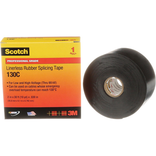 Ruban d'&eacute;pissage sans support en caoutchouc de calibre professionnel Scotch, 50,8 mm (2") la x 9 m (30') lo, 30 mils, Noir Rideout Tool & Machine Inc.