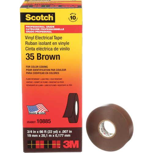 Ruban isolant en vinyle pour codification par couleur Scotch, 19 mm (3/4") la x 20 m (66') lo, 7 mils, Brun Rideout Tool & Machine Inc.