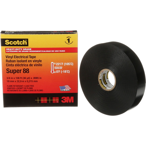 Scotch&reg; Super 88 Professional-Grade  Electrical Tape, 19 mm (3/4") W x 32.9 m (108') L, 8.5 mils, Black Rideout Tool & Machine Inc.
