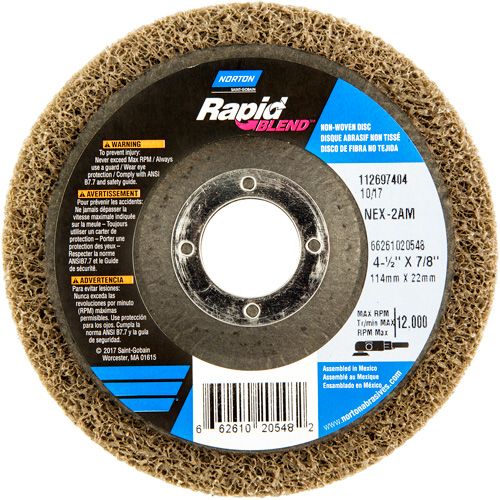 4-1/2X7/8 RAPID FINISH WHEEL NEX-2AM MED, 4-1/2" Dia., Medium Grit, Aluminum Oxide Rideout Tool & Machine Inc.
