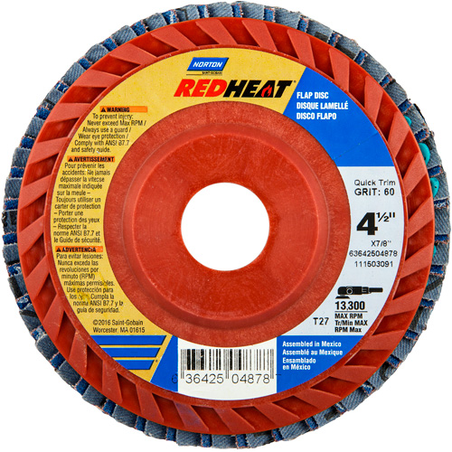 Red Heat&reg; Plastic Flat Flap Discs, 4-1/2" x 7/8", Type 27, 40 Grit, Ceramic Alumina Rideout Tool & Machine Inc.