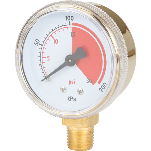 Manom&egrave;tres en laiton,  2-1/2", 30 psi, Fixation inf&eacute;rieure, Analogique Rideout Tool & Machine Inc.