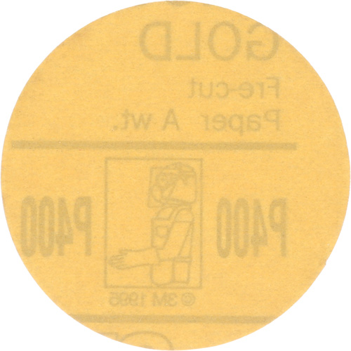 Gold Hookit Disc, 3" Dia., P400 Grit, Aluminum Oxide, C-Weight Rideout Tool & Machine Inc.