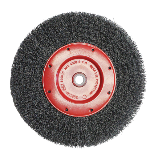 Economy Crimped Wire Wheel Brushes - Narrow Face, 6" Dia., 0.014 Fill, 2" Arbor Rideout Tool & Machine Inc.