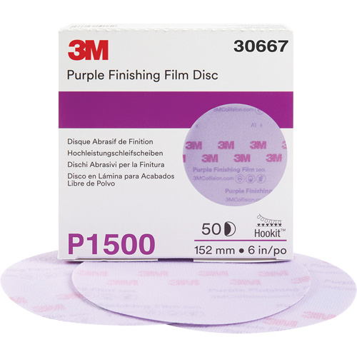 Disque de finition en pellicule violet Hookit, dia 6", Grain P1500, Oxyde d'aluminium Rideout Tool & Machine Inc.