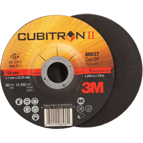 Meules &agrave; tronçonner Cubitron II, 5" x 0,045", Arbre de 7/8", Type 27, C&eacute;ramique, 12250 Tr/min Rideout Tool & Machine Inc.