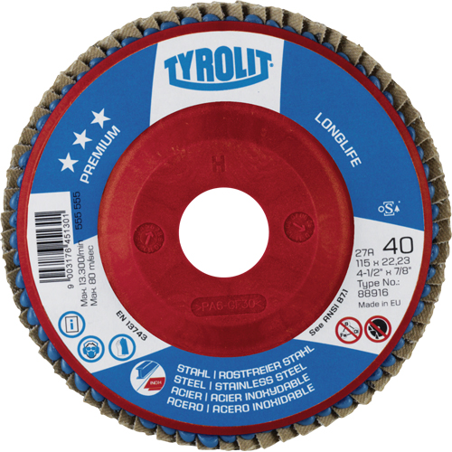 Disque &agrave; lamelles Long Life 5", 5" x 7/8", Type 27, Grain 40, Zirconium Rideout Tool & Machine Inc.