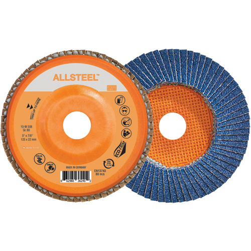 ALLSTEEL Flap Disc, 5" x 7/8", Type 27, 80 Grit, Zirconia Alumina Rideout Tool & Machine Inc.