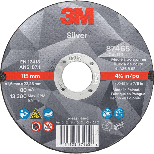 Meule &agrave; tronçonner Silver, 4-1/2" x 0,045", Arbre de 7/8", Type 1, C&eacute;ramique, 13 300 Tr/min Rideout Tool & Machine Inc.