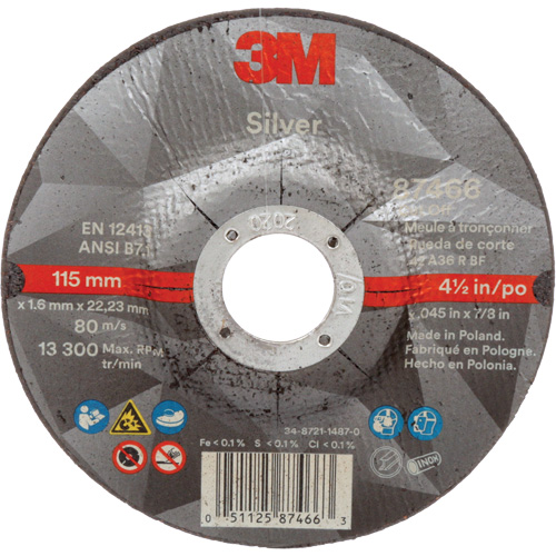 Silver Cut-Off Wheel, 4-1/2" x 0.045", 7/8" Arbor, Type 27, Ceramic, 13300 RPM Rideout Tool & Machine Inc.
