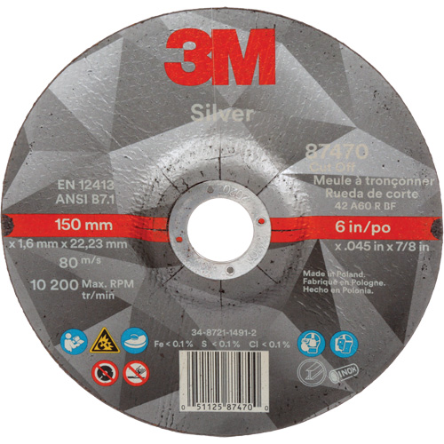 Silver Cut-Off Wheel, 6" x 0.045", 7/8" Arbor, Type 27, Ceramic, 10200 RPM Rideout Tool & Machine Inc.