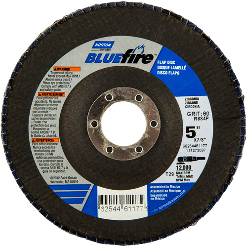 BlueFire Flap Disc, 5" x 7/8", Type 29, 36 Grit, Zirconia Alumina Rideout Tool & Machine Inc.