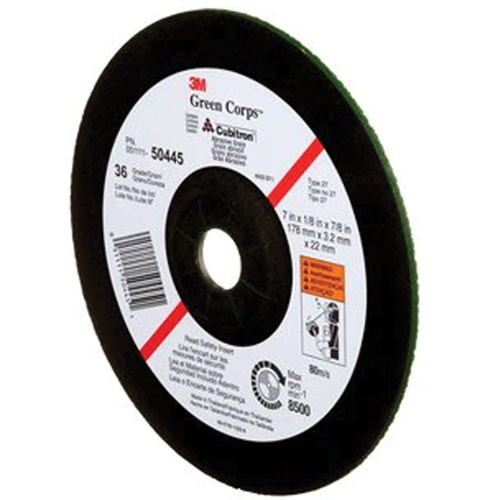 Green Corps Depressed Centre Wheel, 7" x 1/8", 7/8" Arbor, Ceramic, Type 27 Rideout Tool & Machine Inc.