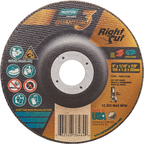 Quantum3 RightCut Cut-Off Wheel, 5" x 1/16", 7/8" Arbor, Type 27/42, Ceramic Alumina, 12225 RPM Rideout Tool & Machine Inc.