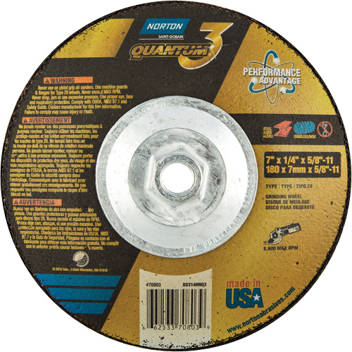 Quantum3 SG Saucer Wheel, 7" x 1/4", 5/8"-11 Arbor, Ceramic Alumina, Type 28 Rideout Tool & Machine Inc.