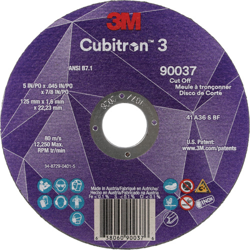 Cubitron 3 Cut-Off Wheel, 5" x 0.045", 7/8" Arbor, Type 1, Ceramic, 12250 RPM Rideout Tool & Machine Inc.