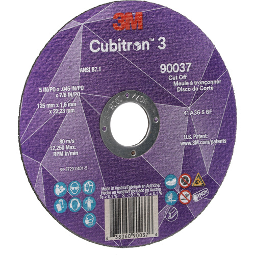 Cubitron 3 Cut-Off Wheel, 5" x 0.045", 7/8" Arbor, Type 1, Ceramic, 12250 RPM Rideout Tool & Machine Inc.