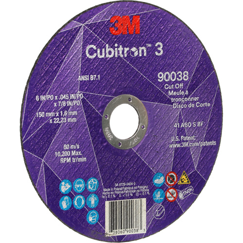 Meule &agrave; tronçonner Cubitron 3, 6" x 0,045", Type T27, C&eacute;ramique, 10 200 Tr/min Rideout Tool & Machine Inc.