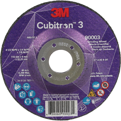 Cubitron 3 meule a moyeu d&eacute;port&eacute;, 4-1/2" x 1/4", Arbre 7/8", C&eacute;ramique, Type T27 Rideout Tool & Machine Inc.
