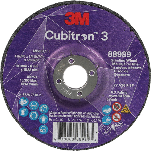 Meule a moyeu d&eacute;port&eacute; Cubitron 3, 4" x 1/4", Arbre 5/8", C&eacute;ramique, Type T27 Rideout Tool & Machine Inc.