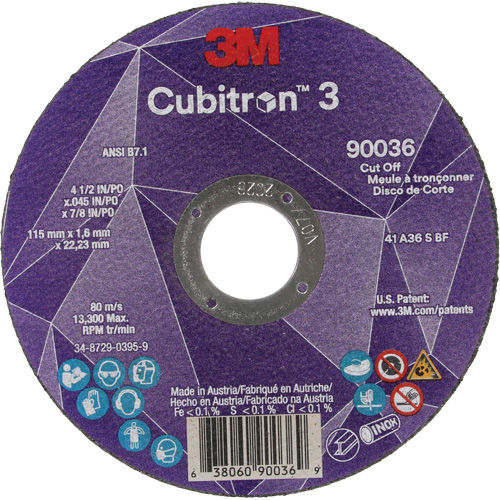 Meule &agrave; tronçonner Cubitron 3, 4-1/2" x 0,045", Arbre de 7/8", Type T1, C&eacute;ramique, 13 300 Tr/min Rideout Tool & Machine Inc.