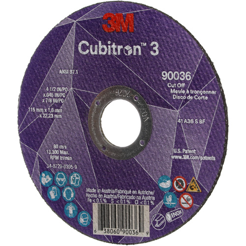 Meule &agrave; tronçonner Cubitron 3, 4-1/2" x 0,045", Arbre de 7/8", Type T1, C&eacute;ramique, 13 300 Tr/min Rideout Tool & Machine Inc.