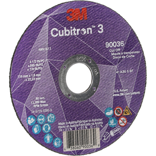 Meule &agrave; tronçonner Cubitron 3, 4-1/2" x 0,045", Arbre de 7/8", Type T1, C&eacute;ramique, 13 300 Tr/min Rideout Tool & Machine Inc.
