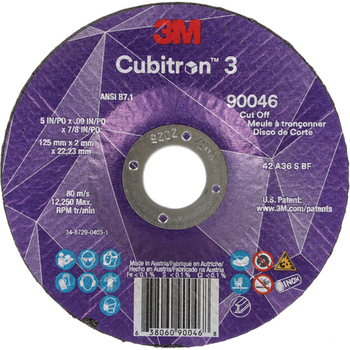 Cubitron 3 Cut-Off Wheel, 5" x 0.09", 7/8" Arbor, Type T27, Ceramic, 12250 RPM Rideout Tool & Machine Inc.