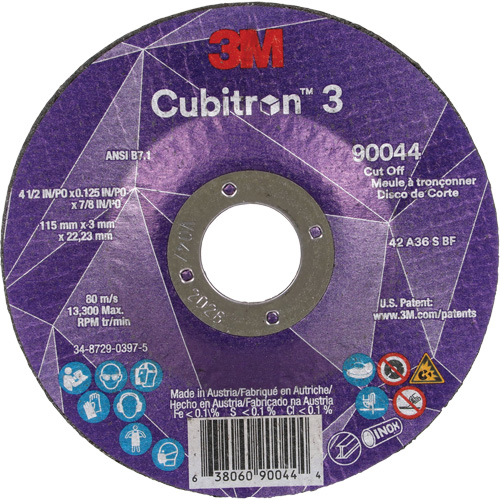 Cubitron 3 Cut-Off Wheel, 4-1/2" x 1/8", 7/8" Arbor, Type T27, Ceramic, 13300 RPM Rideout Tool & Machine Inc.